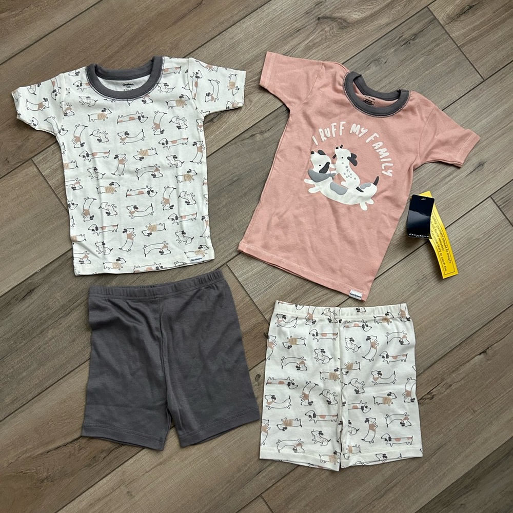 NWT Girls Gerber Puppy Pajamas Shirt and Short Sets - Size 4T